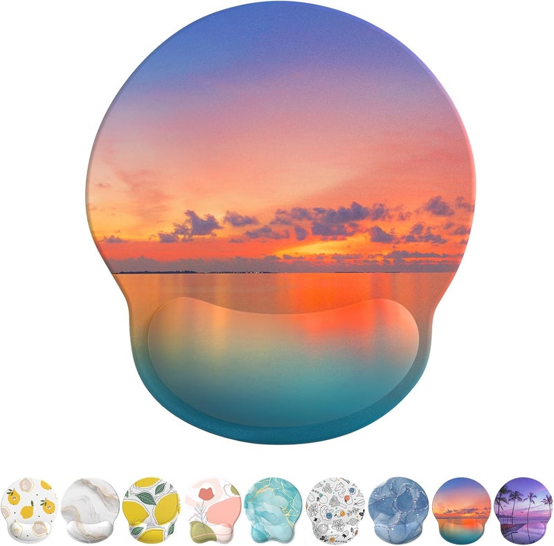 eulps Mouse Pad with Wrist Rest, Comfortable Computer Mousepad with Gel Wrist Support Smooth Surface and Non-Slip PU Base for Pain Relief, Laptop, Office & Home (Oceanic Sunset) - Image 1